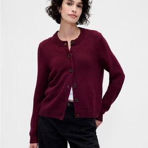 Gap 100% Cotton Crewneck Cardigan Maroon Size medium